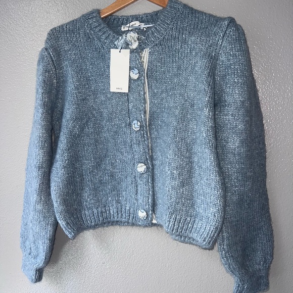 NWT NWT MANGO MNG BLUE MATILDA CHUNKY KNIT CARDIGAN SWEATER SZ M - Picture 7 of 10